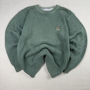 Vintage Tommy Hilfiger Heavy Knit Sweater Size M Green Ivy League 100% Cotton